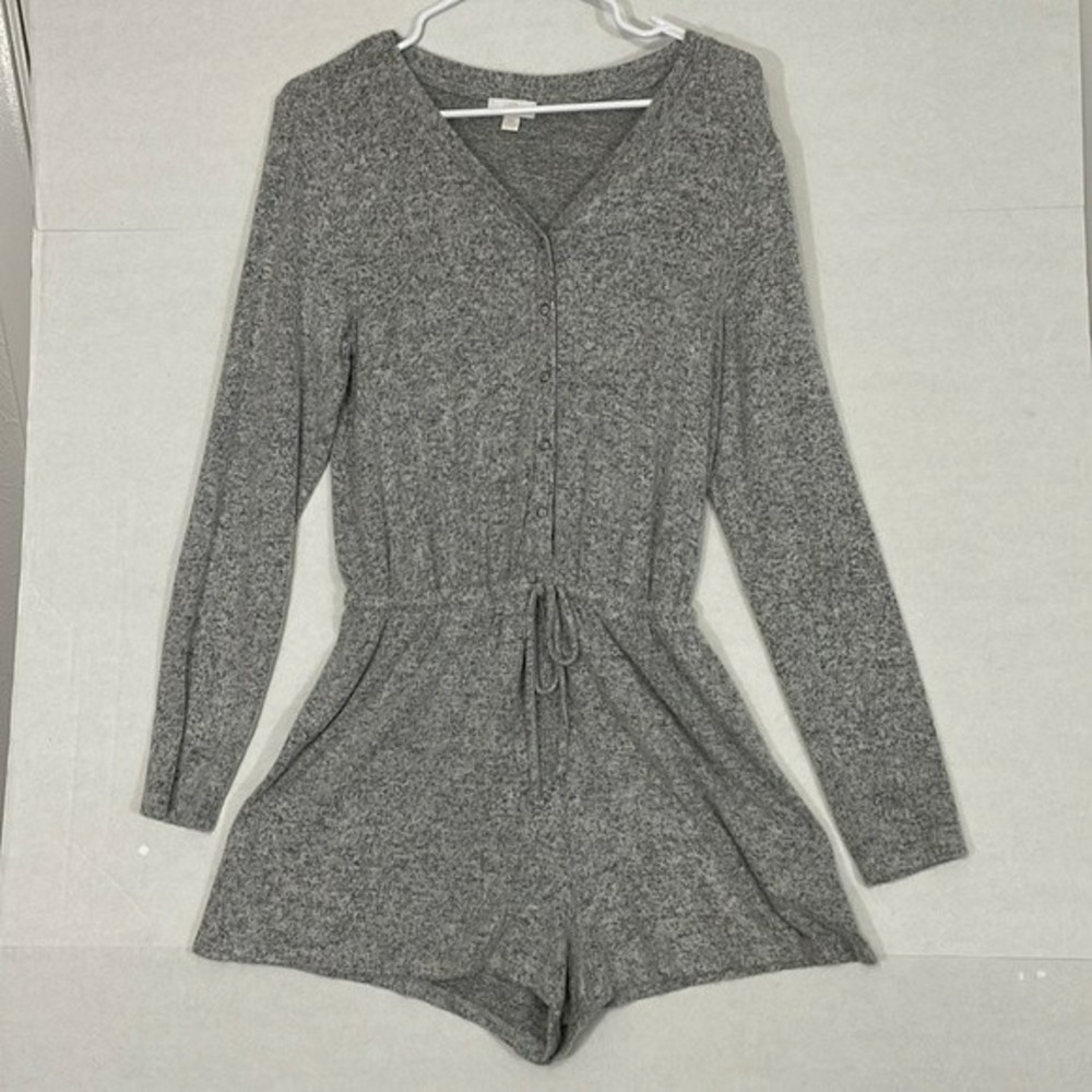 Charming Charlie Romper, Super Soft Long Sleeve V-Neck, Gray, Medium
